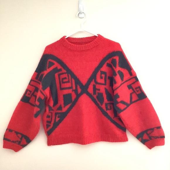 Vintage Abstract Design Drop Sleeve Sweater - Picture 2 of 9